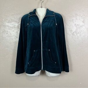 CHICO'S Zenergy‎ Jacket size 2 Green  Velour Full Zip Pockets Stretch Athleisure